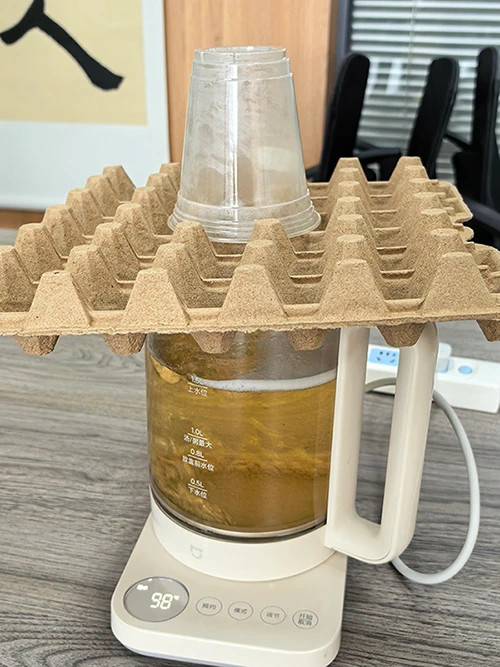 Straw pulp hatching egg tray air permeability test with water vapor ventilation Straw pulp hatching egg tray air permeability test with water vapor ventilation